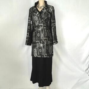 Christopher Banks Metallic Brocade Coat Black Silver Statement Jacket L  chic